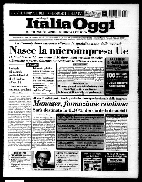 Italia oggi : quotidiano di economia finanza e politica